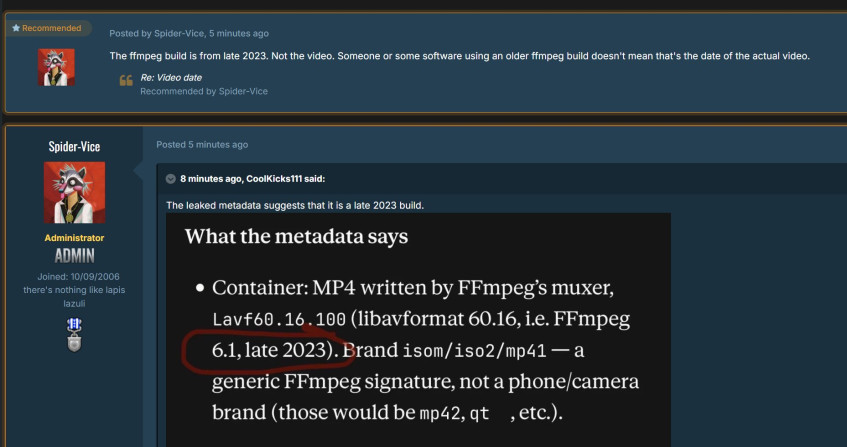 «Сборка ffmpeg датируется концом ноября 2023-го. Это не&amp;nbsp;относится к&amp;nbsp;самому видео. Если кто-то либо какое-то ПО&amp;nbsp;использует устаревший билд ffmpeg, это не&amp;nbsp;означает, что это дата создания самого видео».