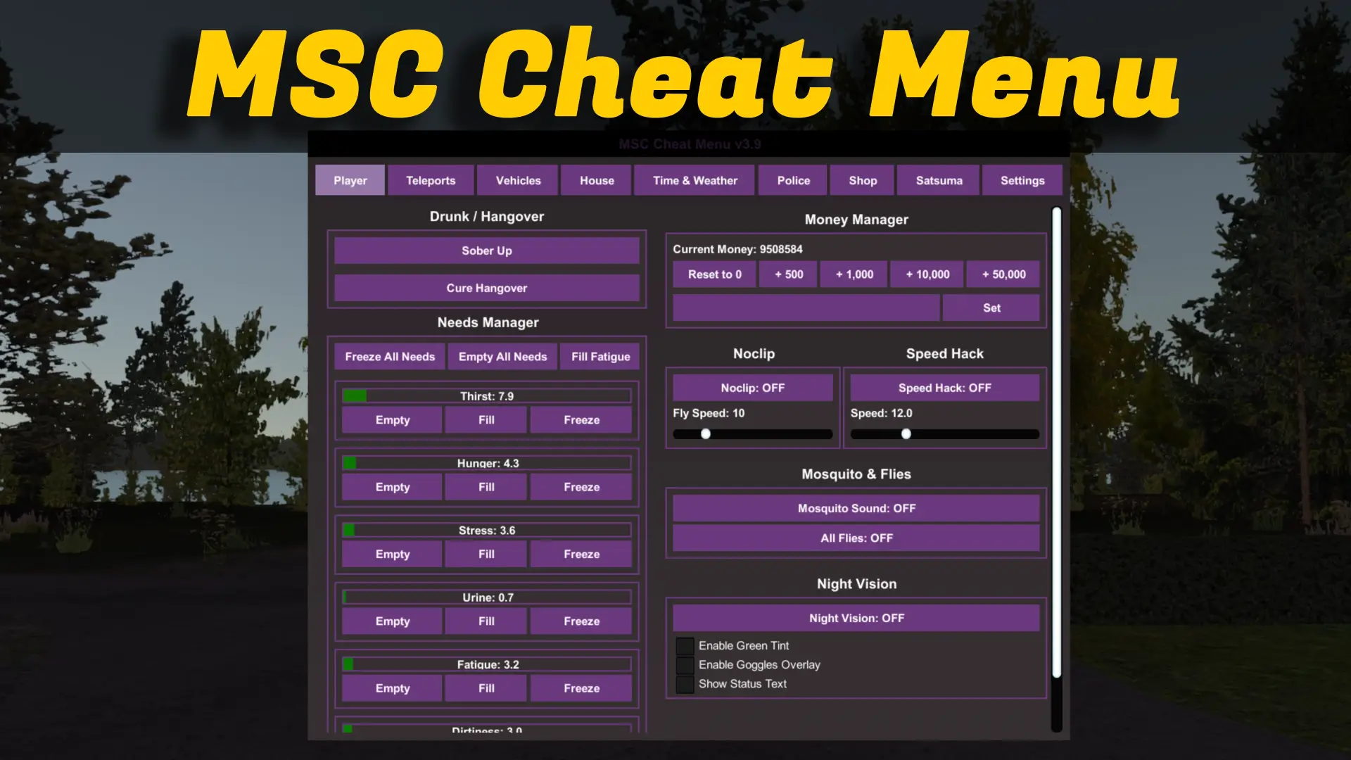 Мод меню читов MSC (MSC Cheat Menu)